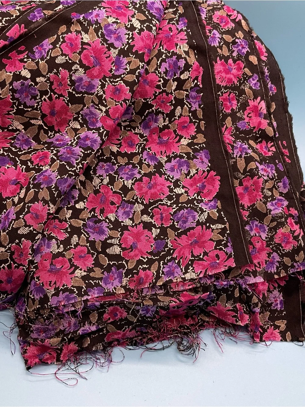 4 Yards Rayon Blend Fabric Pink Purple Black Floral 58” Wide